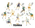 Tennis player man set Boy Guys with racket and ball Human figure in motion Royalty Free Stock Photo