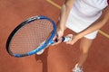 Tennis player with racket during a match game Royalty Free Stock Photo