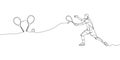 Tennis player with racket, racquet and ball set one line art. Continuous line drawing hit the ball, competition, sport Royalty Free Stock Photo