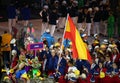 Tennis player Rafael Nadal carrying the Spanish flag leading the Spanish Olympic team in the Rio 2016 Opening Ceremony