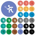Tennis player round flat multi colored icons