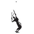 Tennis player serving ball, isolated vector ink drawing. Vector silhouette. Tennis service Royalty Free Stock Photo