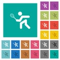 Tennis player square flat multi colored icons