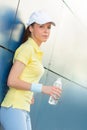 Tennis player woman holding water Royalty Free Stock Photo