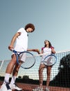 Tennis players give the ball, fair play concept