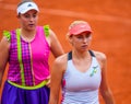 Tennis players Lyudmyla Kichenok R UKR and Jelena Ostapenko LVA in action during their women`s doubles semifinal match
