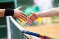 Tennis players shake hands after match