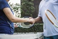 Tennis players shaking hands after a good match Royalty Free Stock Photo