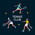 Tennis players with tennis rackets.Sports concept with the inscription tennis club.vector illustration in flat style Royalty Free Stock Photo