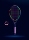 Tennis racket with ball, abstract, colorful drawing Royalty Free Stock Photo