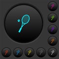 Tennis racket with ball dark push buttons with color icons