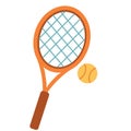 Tennis racket with ball, flat, isolated object on a white background, vector illustration, Royalty Free Stock Photo
