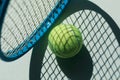 Tennis racket and ball on the floor Royalty Free Stock Photo