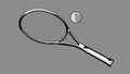 Tennis Racket With Ball on a Gray Studio Background.