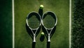 tennis racket and ball on green grass Royalty Free Stock Photo