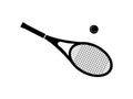Tennis racket with ball icon. Black sports equipment competitive play and entertainment world championships