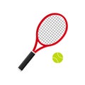 Tennis racket with ball. Icon of racquet for court. Logo of tennis rocket and ball isolated on white background. Sport equipment Royalty Free Stock Photo