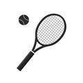 Tennis racket with ball. Icon of racquet for court. Logo of tennis rocket and ball isolated on white background. Sport equipment Royalty Free Stock Photo