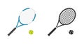 Tennis racket ball icon vector simple pictogram clipart image set, flat sport racquet game black white flat green blue Royalty Free Stock Photo