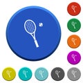 Tennis racket with ball beveled buttons