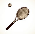 Tennis racket and ball. Vector drawing Royalty Free Stock Photo