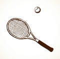 Tennis racket and ball. Vector drawing Royalty Free Stock Photo