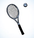 Tennis racket and ball. Vector drawing Royalty Free Stock Photo