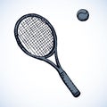 Tennis racket and ball. Vector drawing Royalty Free Stock Photo