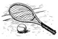Tennis Racket and Ball Vector Hand Drawing Royalty Free Stock Photo