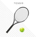 Tennis racket and ball vector realistic illustration. Sport equipment isolated icon on transparent background EPS10 Royalty Free Stock Photo