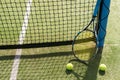 tennis racket with balls on green background. Royalty Free Stock Photo