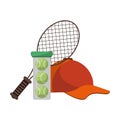 Tennis racket balls and hat Royalty Free Stock Photo