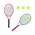 Tennis racket and balls isolated. Tennis equipment on white background. Vector set of sports elements. Flat illustration Royalty Free Stock Photo