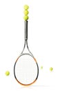 Tennis racket and balls isolated the white background Royalty Free Stock Photo
