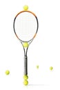 Tennis racket and balls is the white background Royalty Free Stock Photo