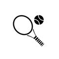 Tennis racket black icon, vector sign on isolated background. Tennis racket concept symbol, illustration Royalty Free Stock Photo