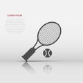 Tennis racket icon in flat style. Gaming racquet vector illustration on isolated background. Sport activity sign business concept Royalty Free Stock Photo