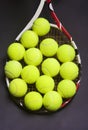 Tennis Racket with a lot of Tennis balls on it Royalty Free Stock Photo