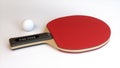 Tennis Racket With a Ping-Pong Ball on a Soft White Background.