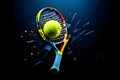 Tennis racket with tennis ball on dark background Royalty Free Stock Photo