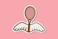 Tennis Racket and Wings Sticker vector illustration. Sports objects icon concept. Tennis with wings logo vector Royalty Free Stock Photo