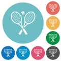 Tennis rackets with ball flat round icons