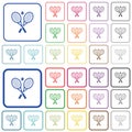 Tennis rackets with ball outlined flat color icons