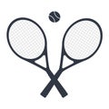 Tennis rackets and a ball. Tennis and ball icon in fashionable flat style, highlighted on a white background. A sports Royalty Free Stock Photo