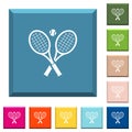 Tennis rackets with ball white icons on edged square buttons