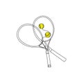 Tennis rackets and balls. One line art Royalty Free Stock Photo