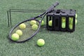 Tennis rackets, balls and shoes Royalty Free Stock Photo