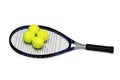 Tennis rackets and four balls Royalty Free Stock Photo