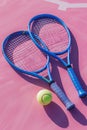 tennis rackets and tennis balls lying on pink tennis court. ai generated Royalty Free Stock Photo