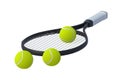 Tennis racquet and balls isolated on white background. Sports equipment Royalty Free Stock Photo